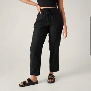 Athleta Retreat Linen Ankle High Rise Linen Pant Pull On Drawstring Black SP